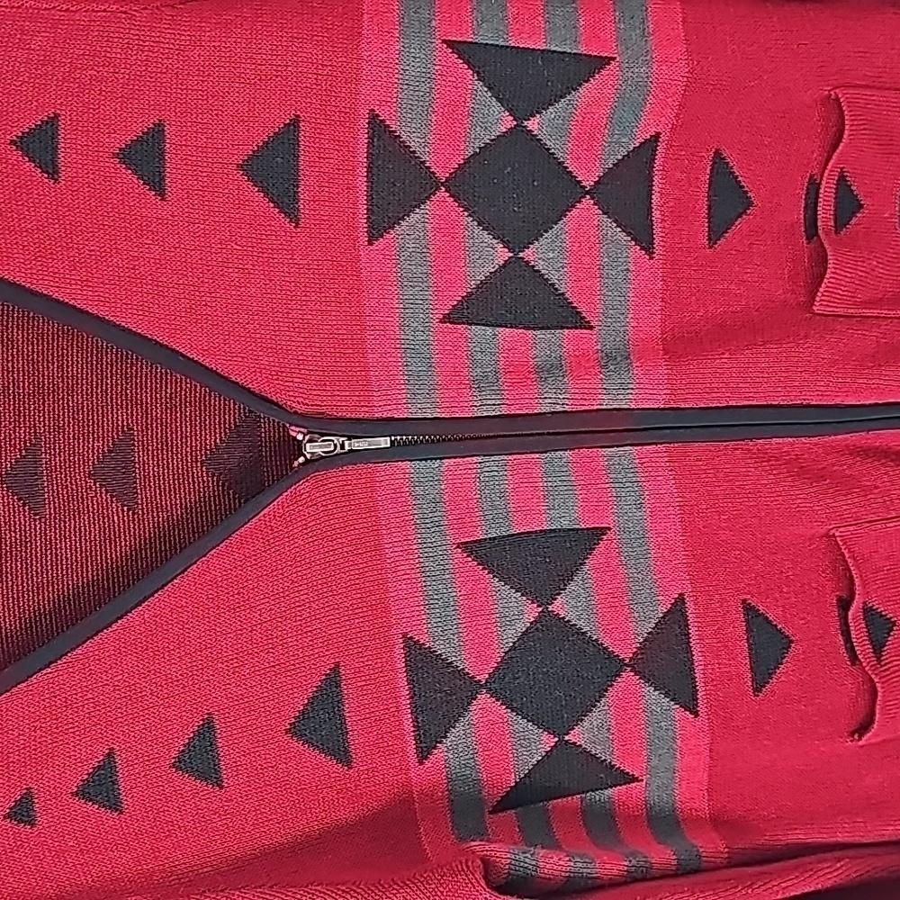 Woolrich Elegant Ruby Red Aztec Design Zip Front … - image 5